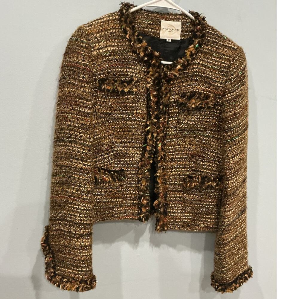 Maxime Womens Tweed Blazer Size 40 L Old Money Clueless Classic Career Corporate